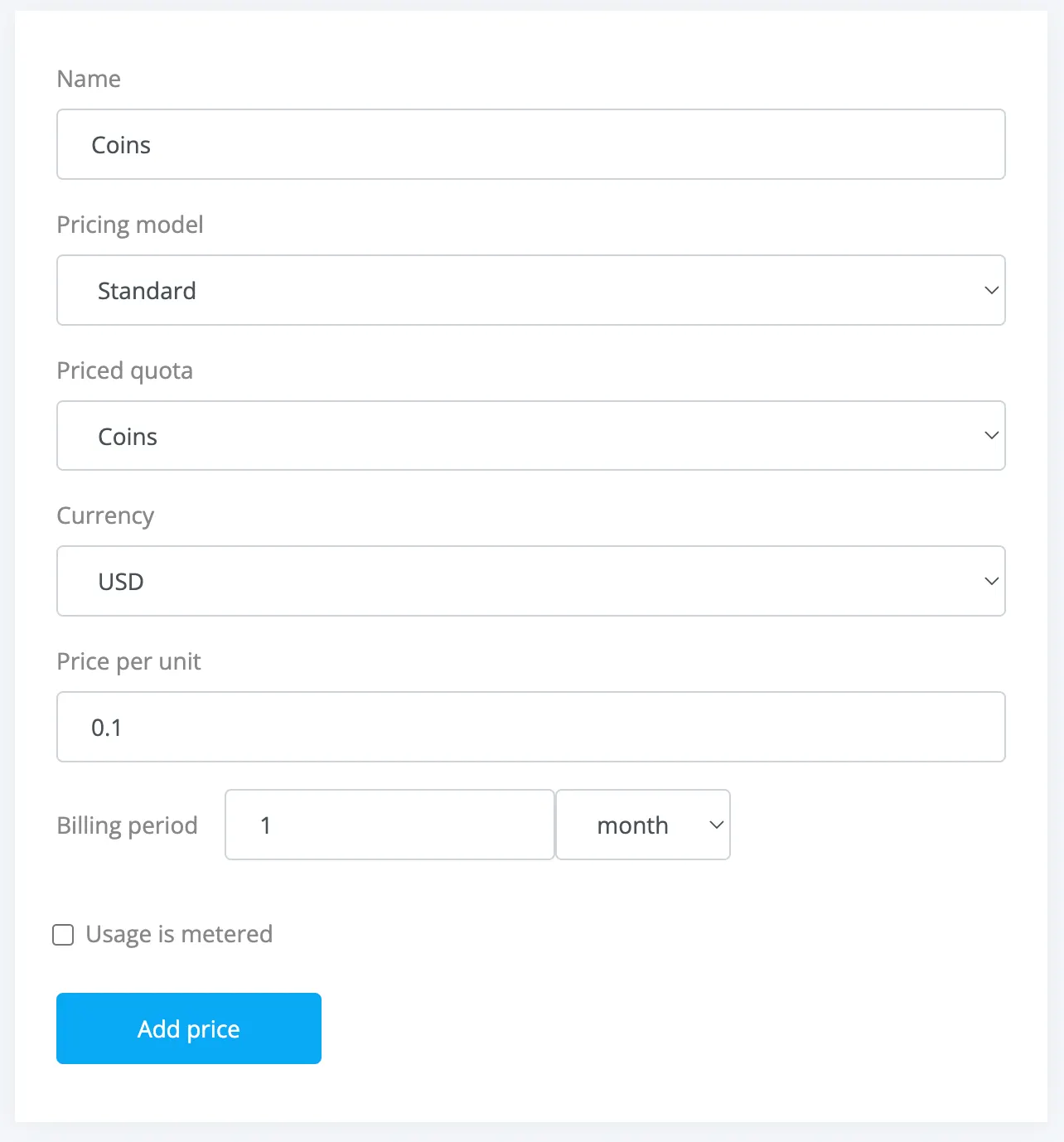 Standard pricing for the quota — same price for each coin