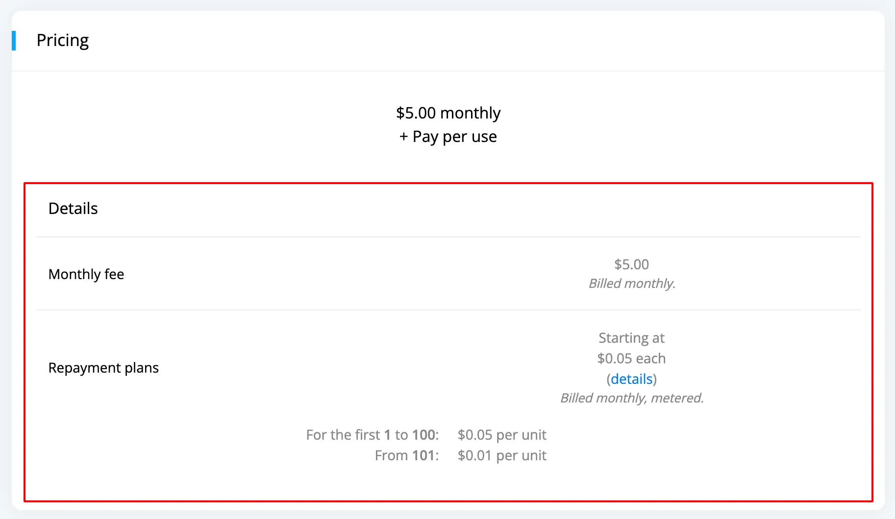 Pricing details