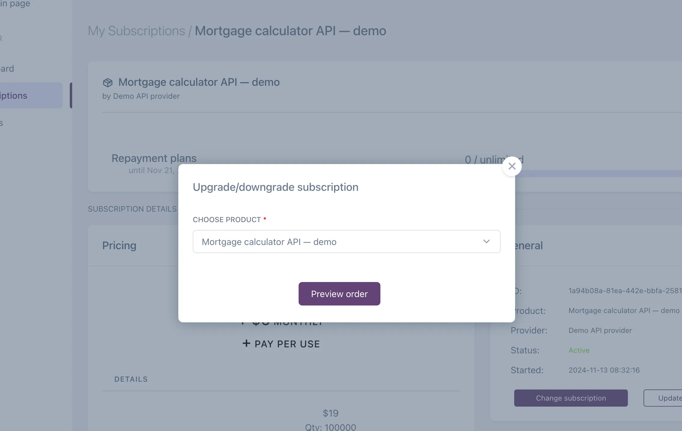 Subscription upgrade form