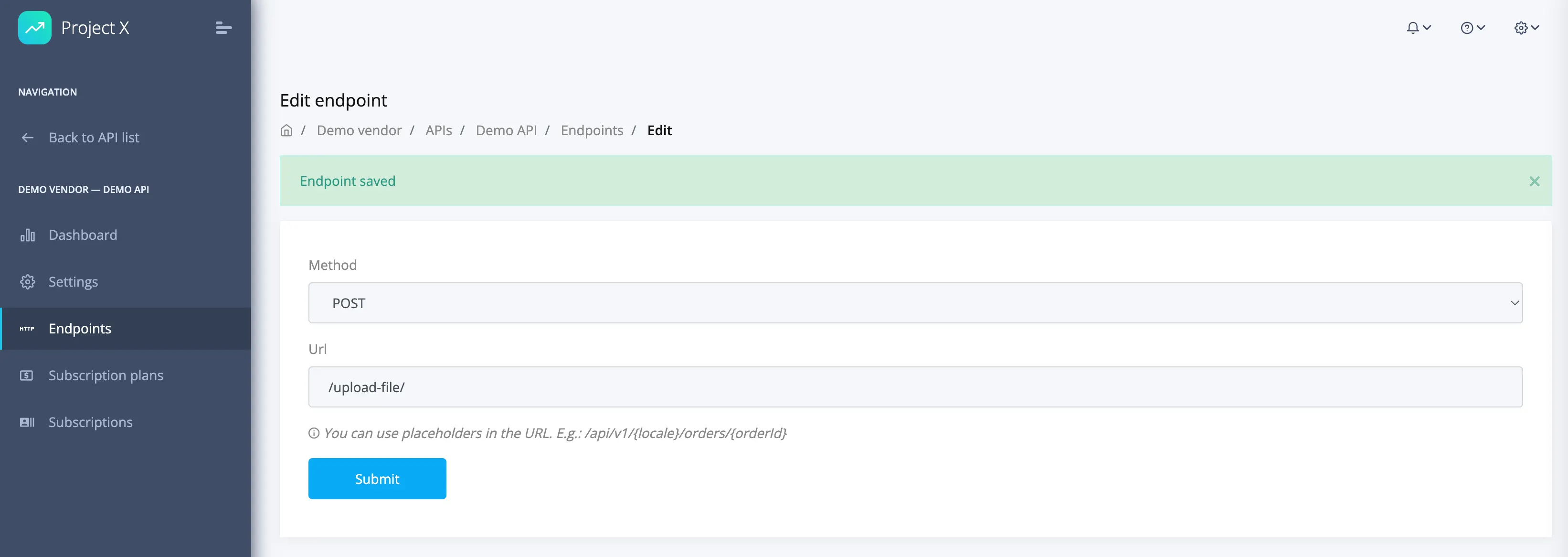 The added endpoint for file upload