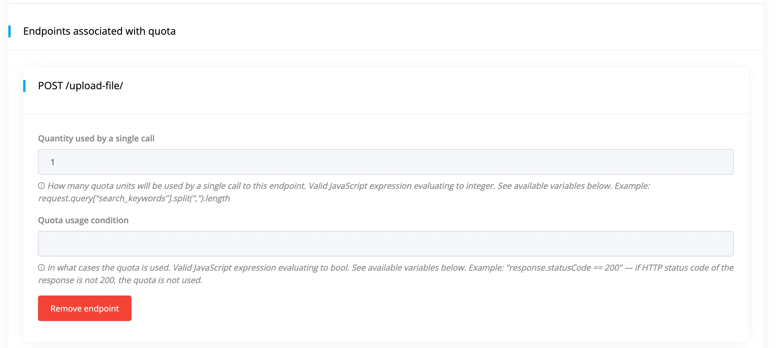 Quota usage settings