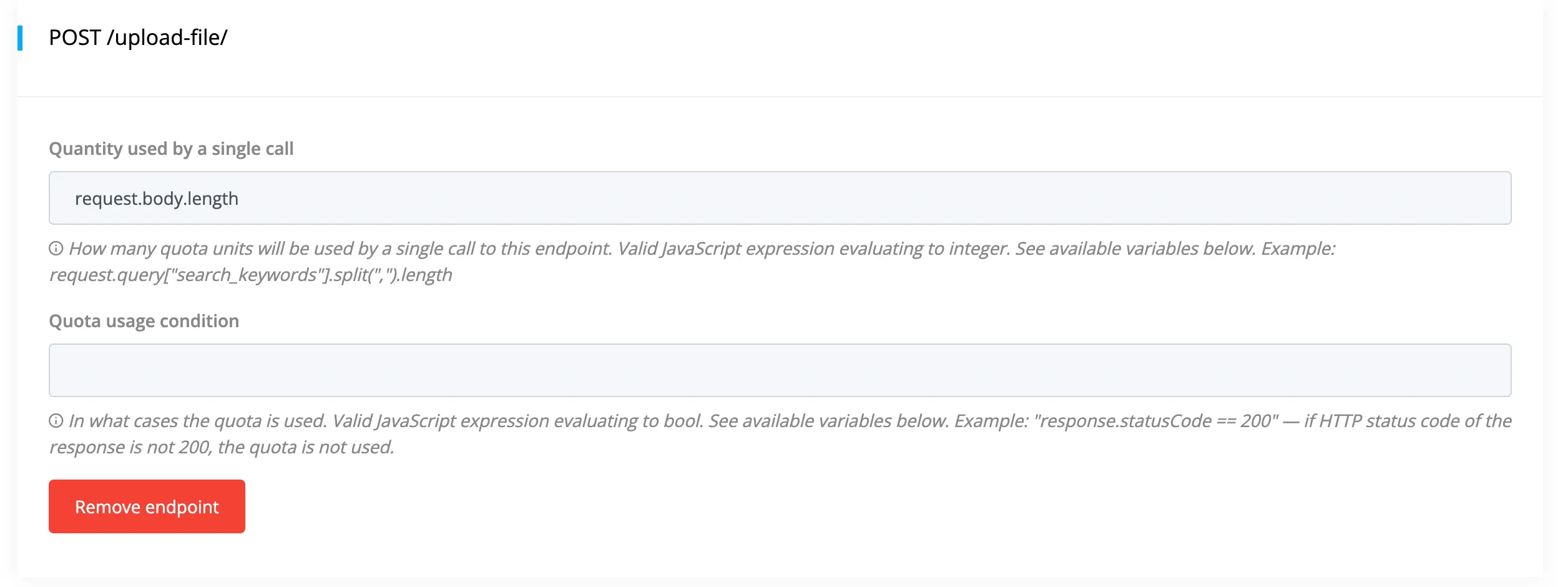 Modified quota usage settings