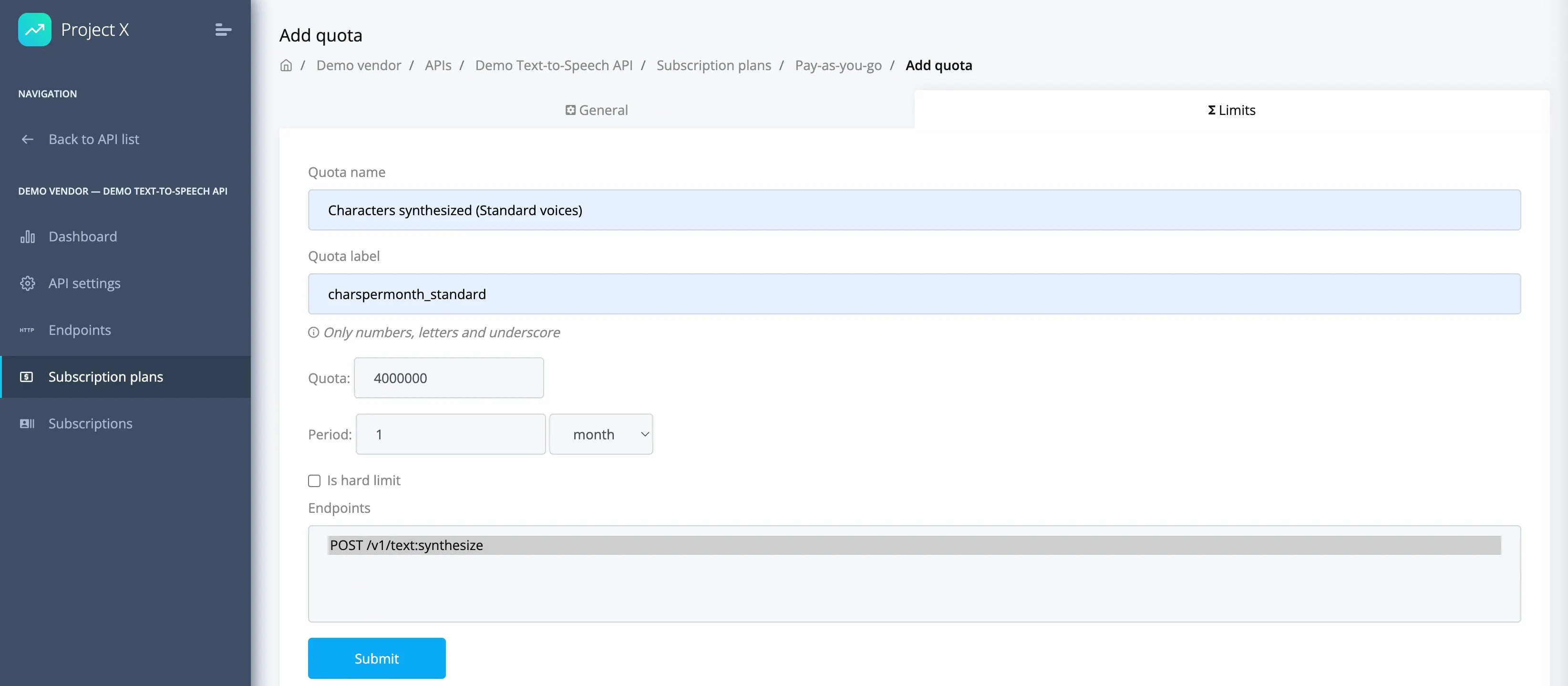 Quota for API requests for Standard voices