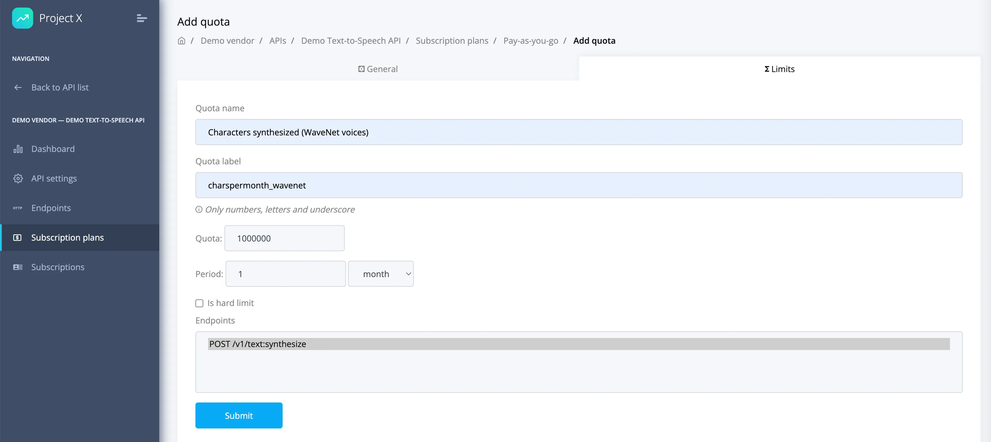 Quota for API requests for WaveNet voices