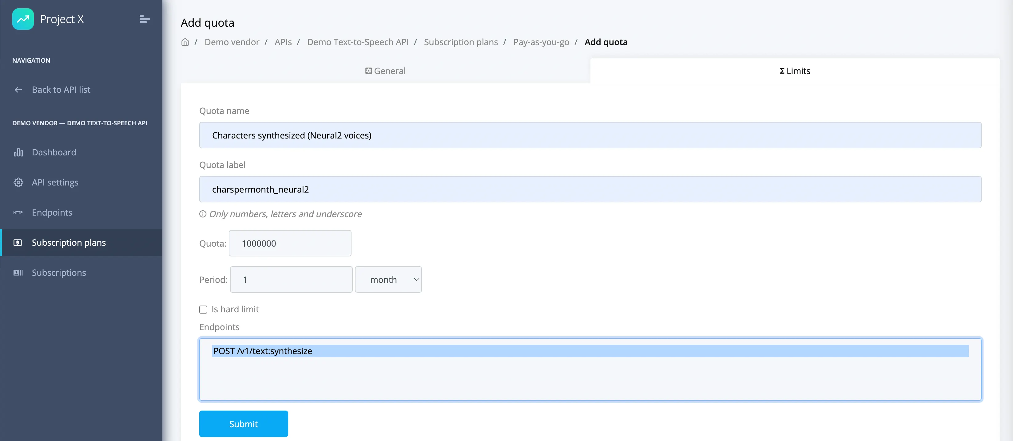 Quota for API requests for Neural2 voices